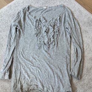 J. Crew Light Gray Long Sleeve Top with Ruffle Detail